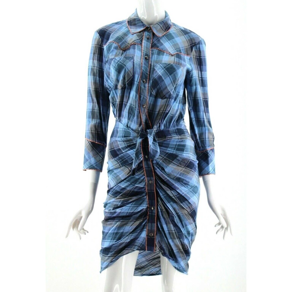 Veronica Beard Blue Plaid Ruched Sierra Dress 2